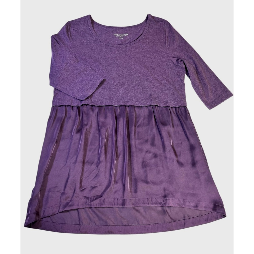 Soft Surroundings Odette Satin Tunic Womens sz L Purple Lagenlook Peplum